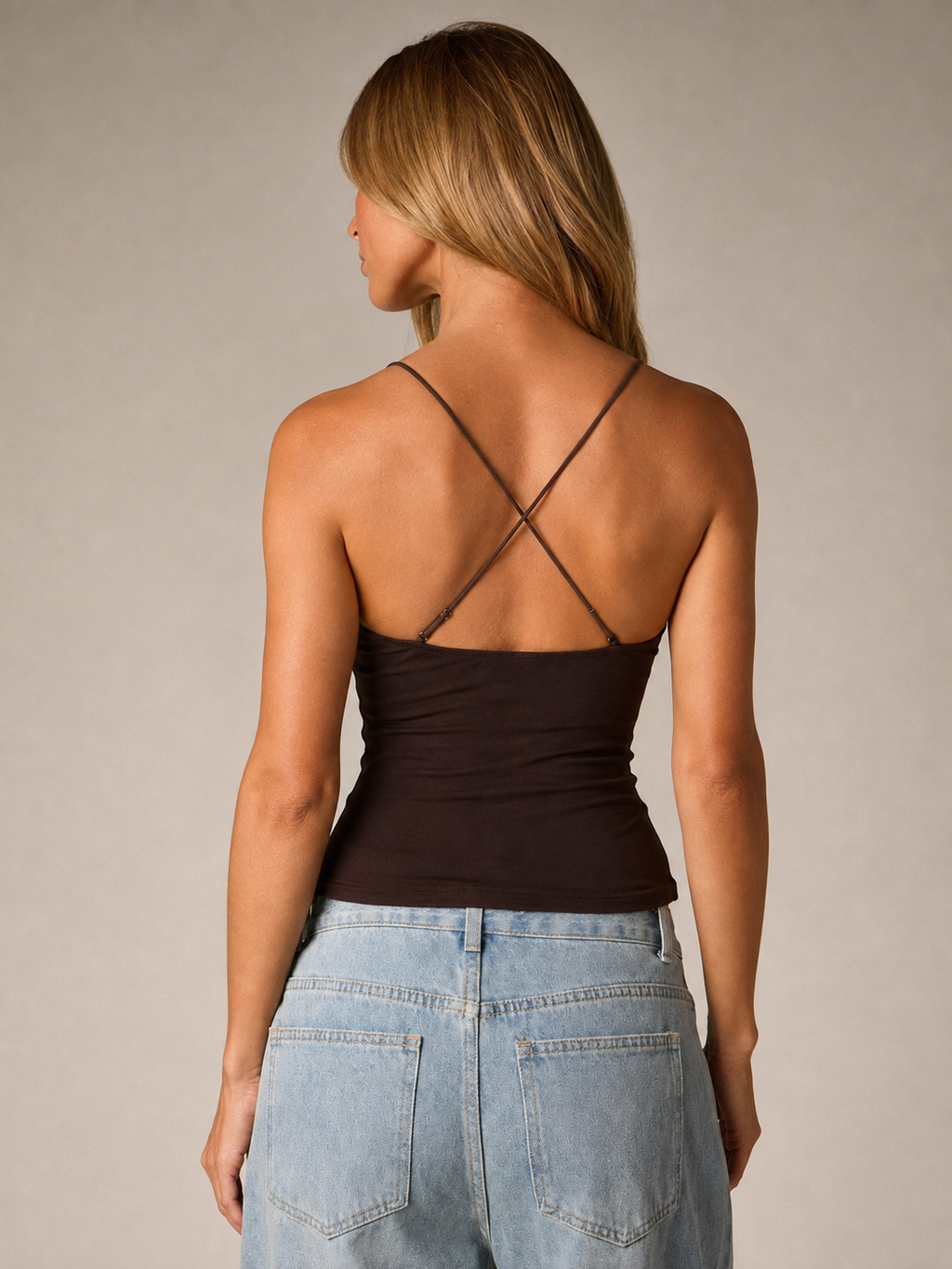 Espresso Beaded V Neck Padded Cami Top