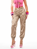 Satin Luxe Cargo Joggers Champagne Gold