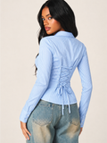Sienna Blue Back Tie Cotton Shirt