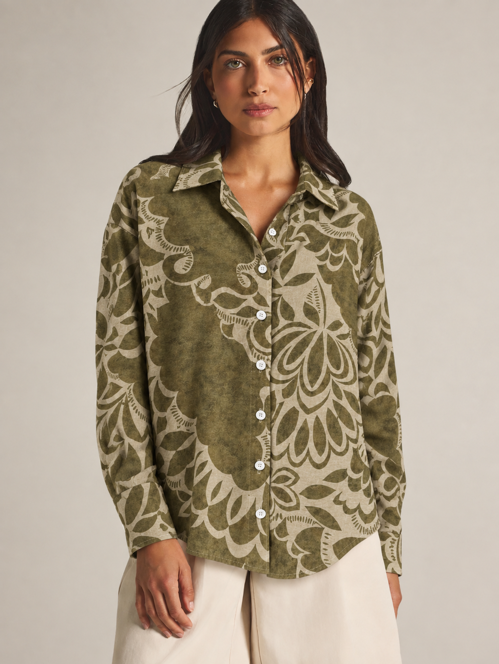 Olive Bloom Oversized Floral Shirt