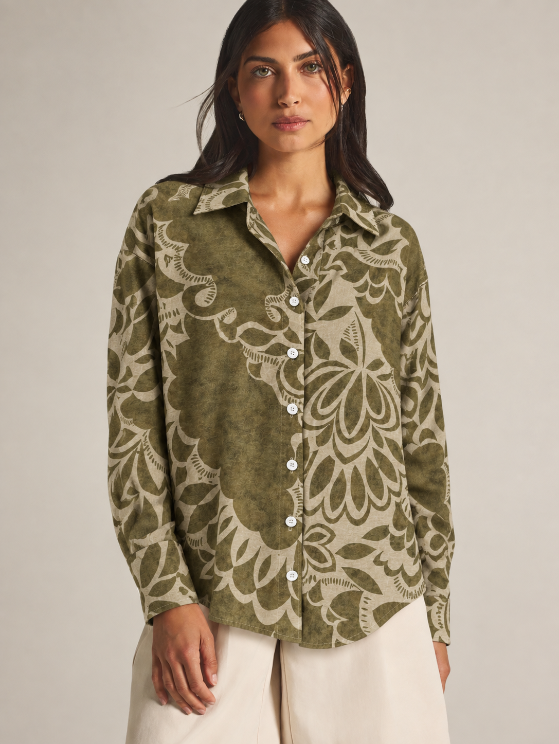 Olive Bloom Oversized Floral Shirt