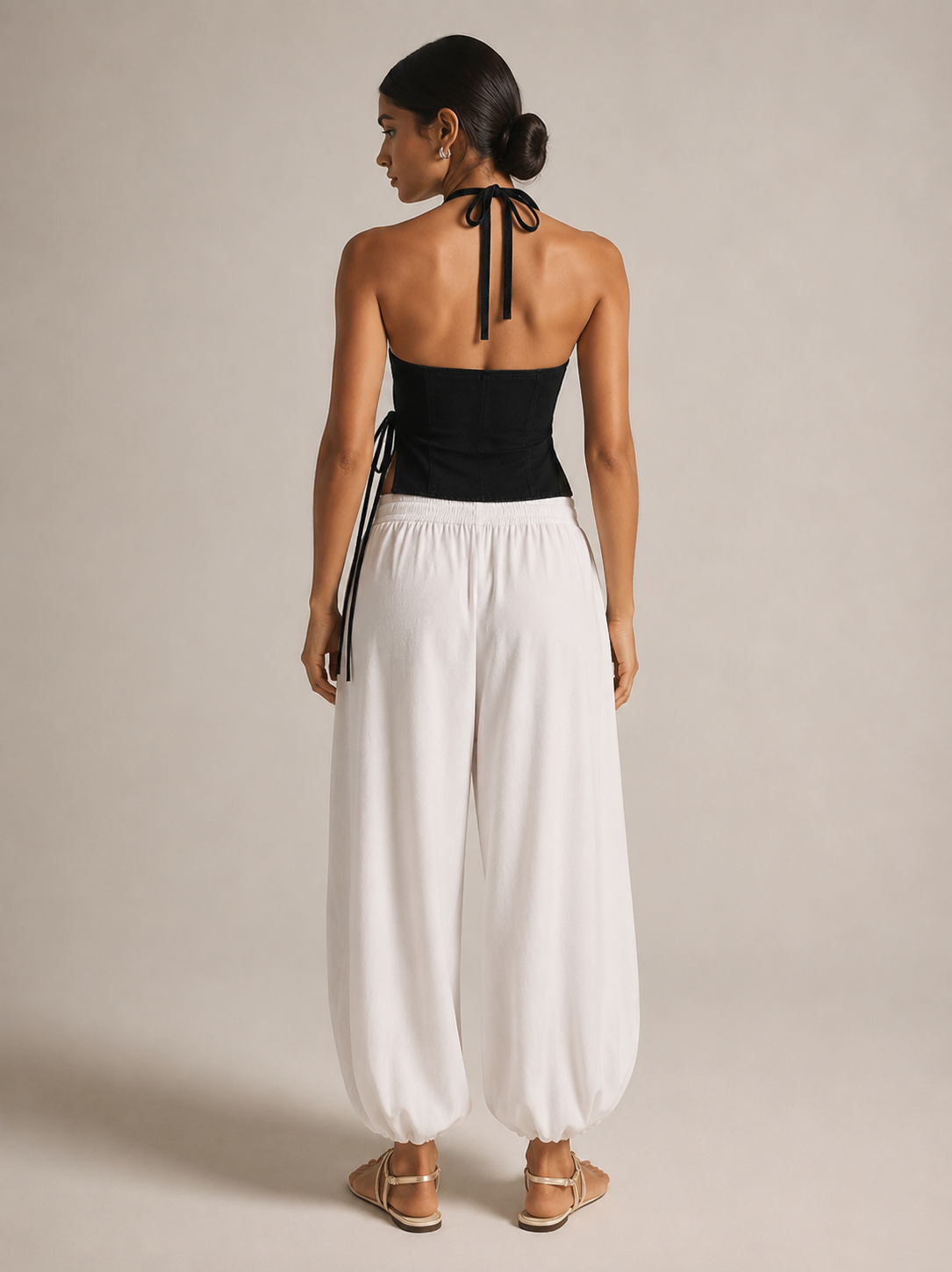 Black Halter Wrap Tie Top