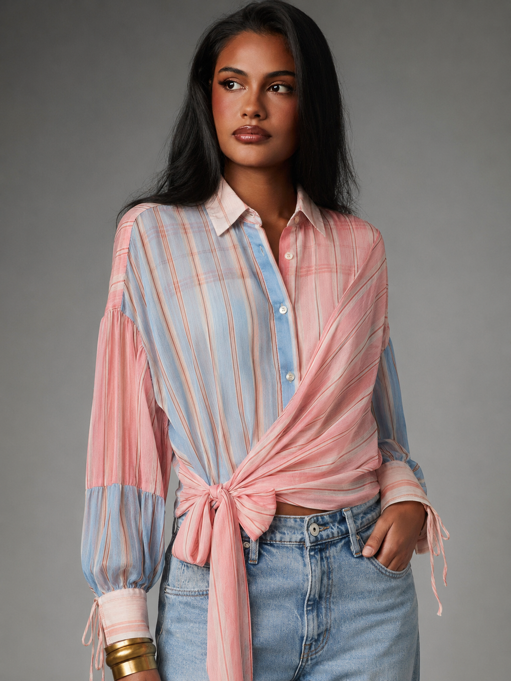 Riviera Pink & Blue Tie Up Striped Shirt