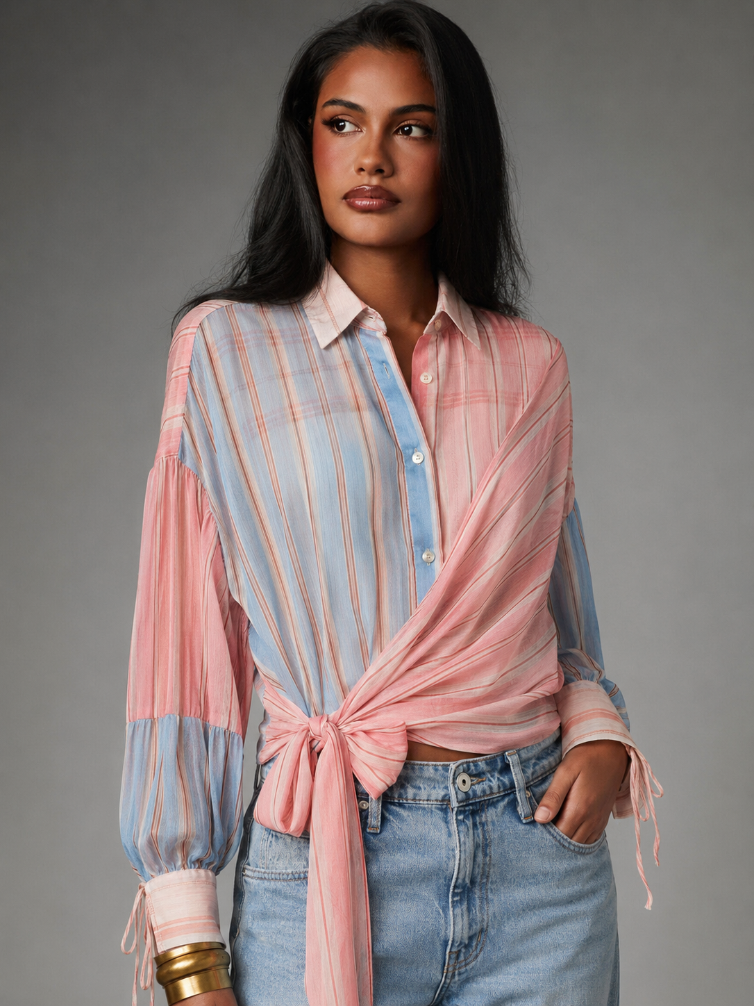 Riviera Pink & Blue Tie Up Striped Shirt