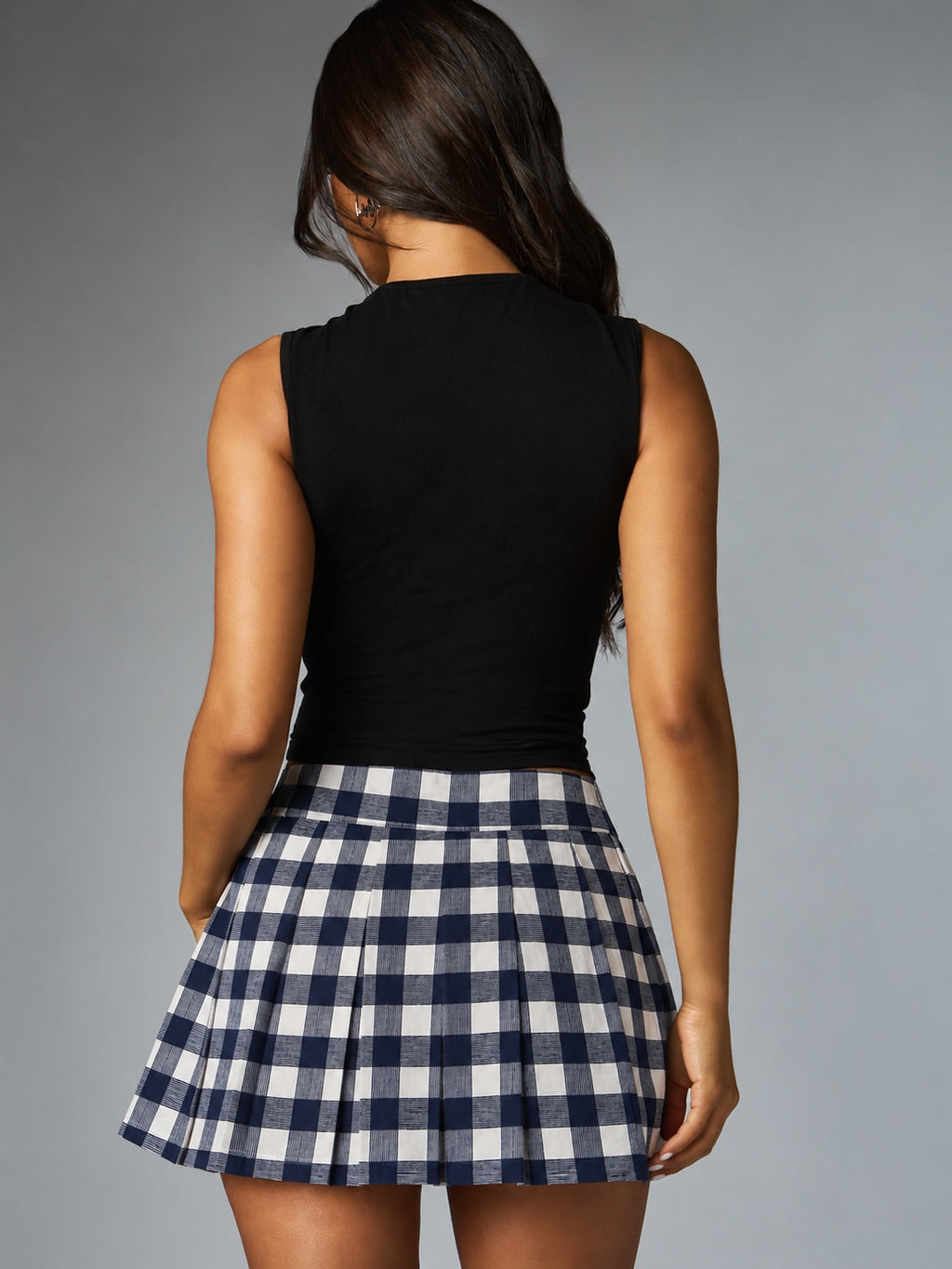 Ivy League Navy & White Check Pleated Mini Skirt