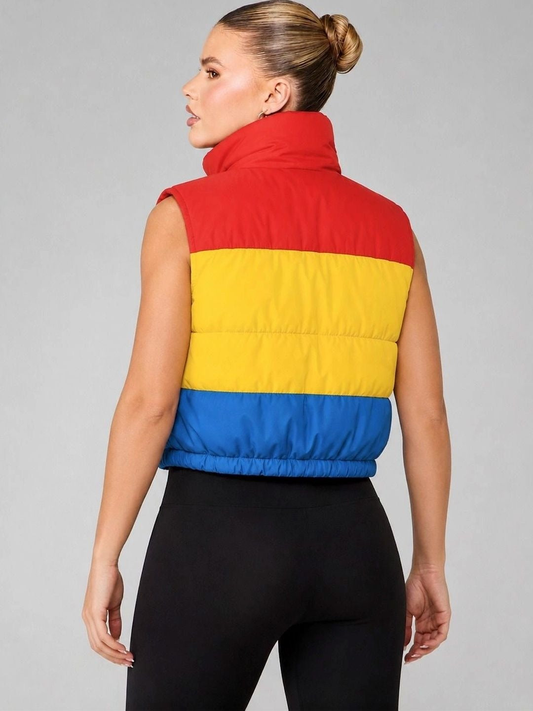 Colourblock cropped puffer jacket — back view
