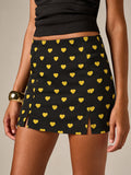 Heartbreaker Black & Yellow Heart Print Mini Skirt