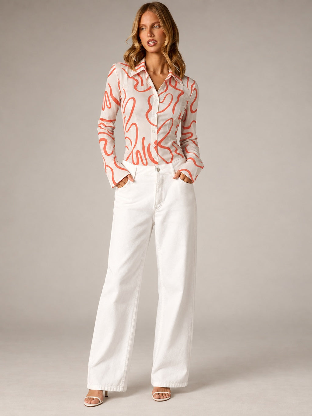 Coral Swirl Printed Fitted Shirt White