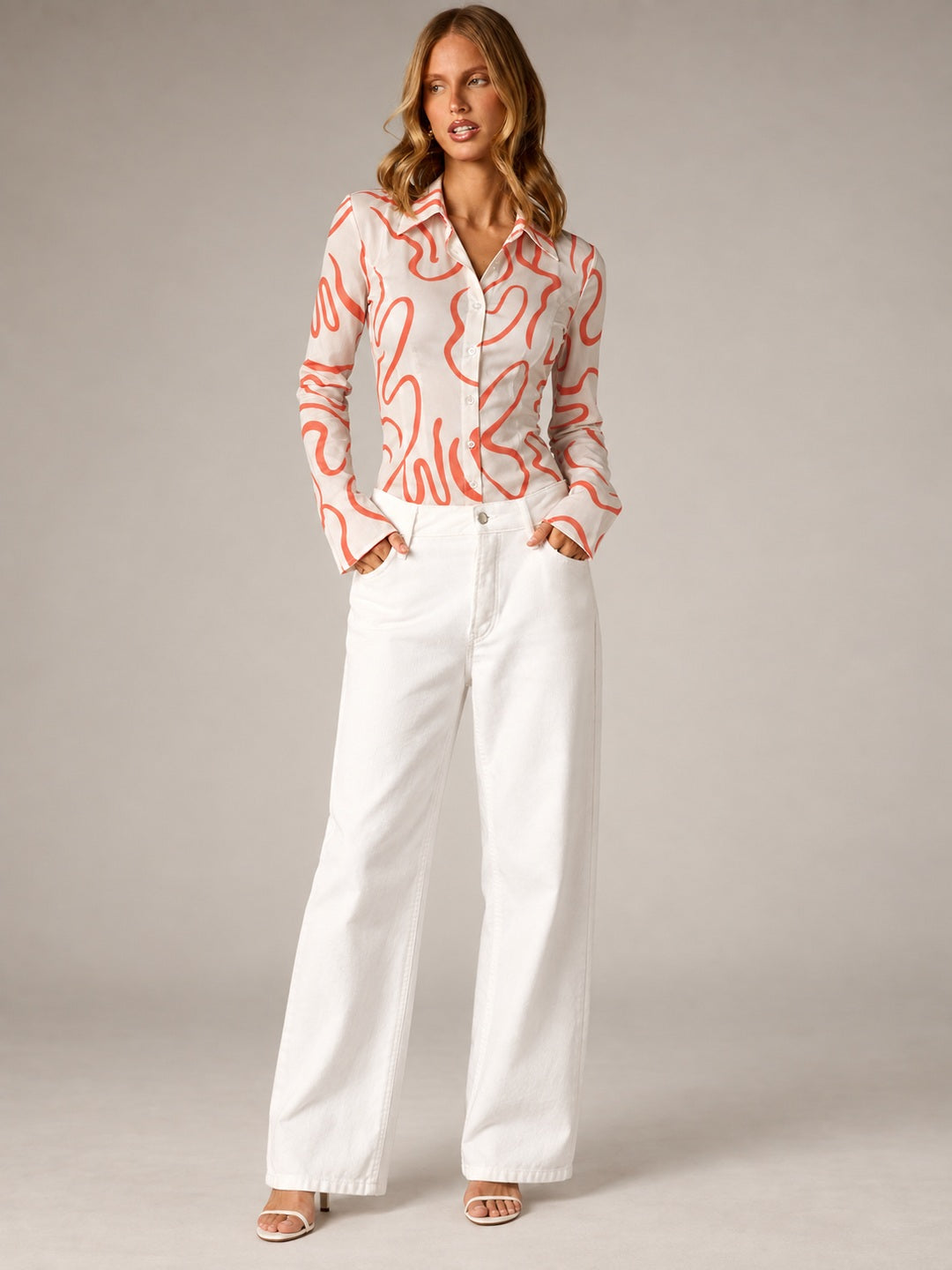 Coral Swirl Printed Fitted Shirt White