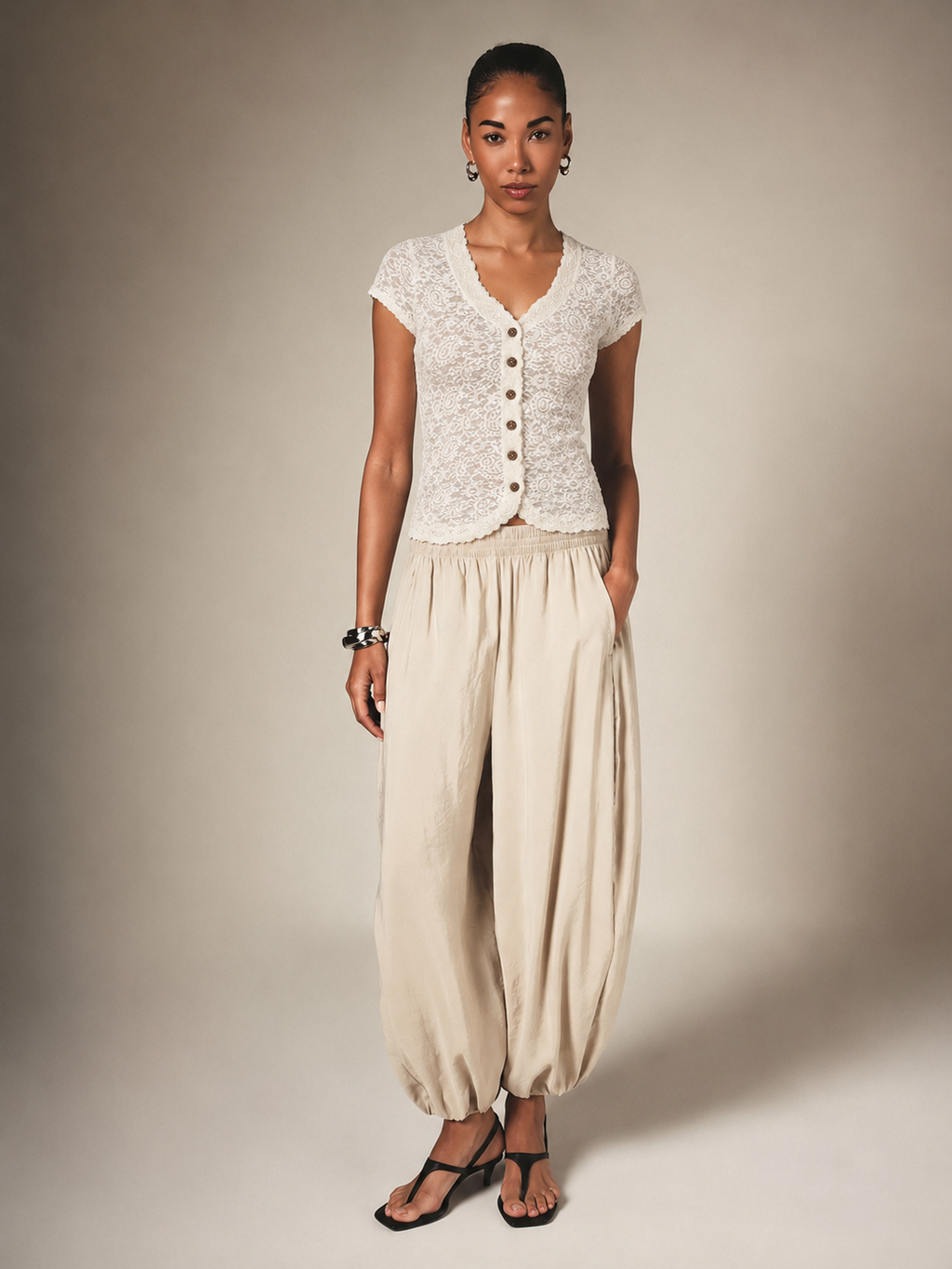The Ivory Lace Button Top