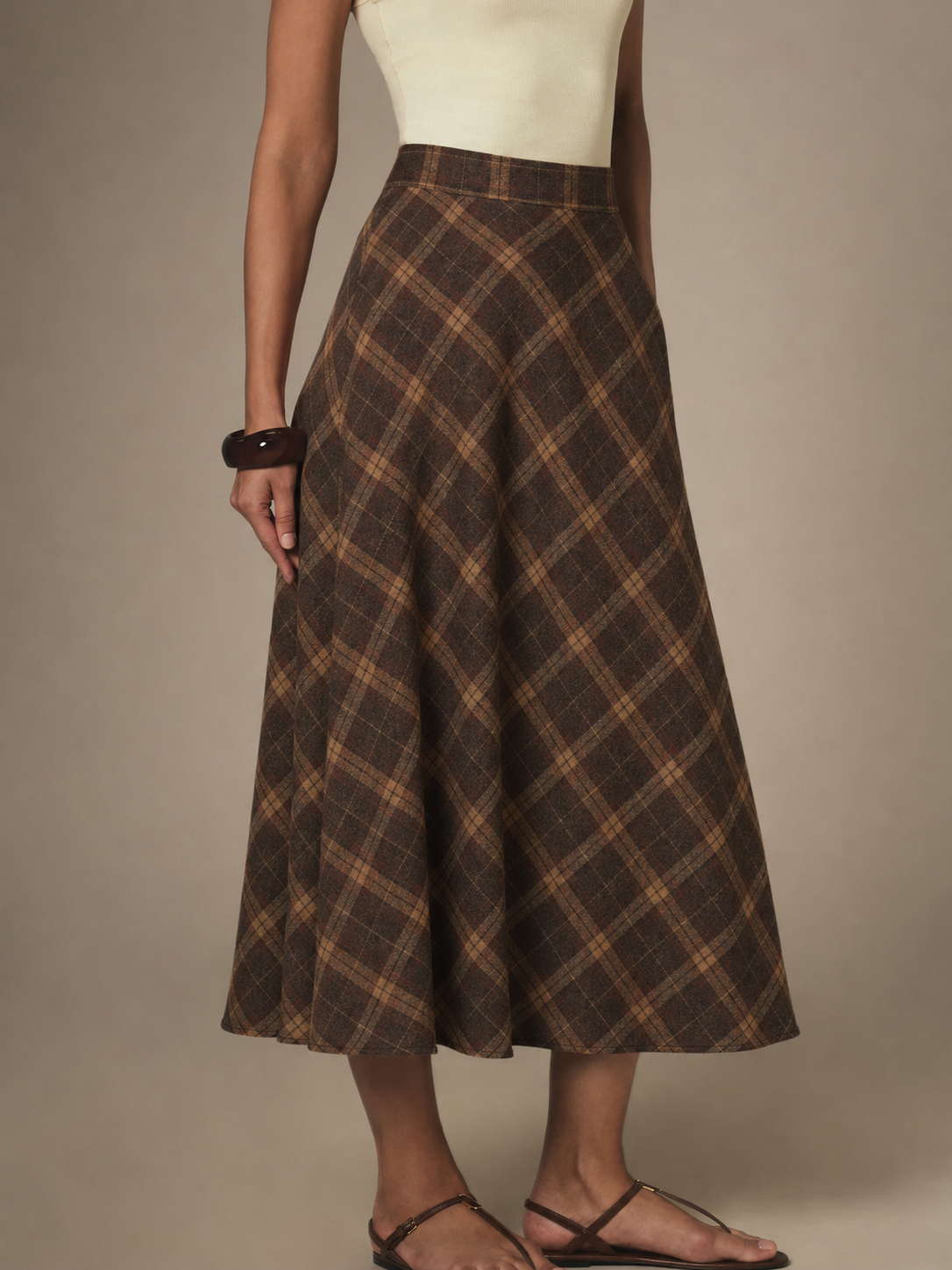 The Autumn Muse Check Midi Skirt