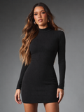 Noir Muse Ribbed Turtleneck Mini Dress