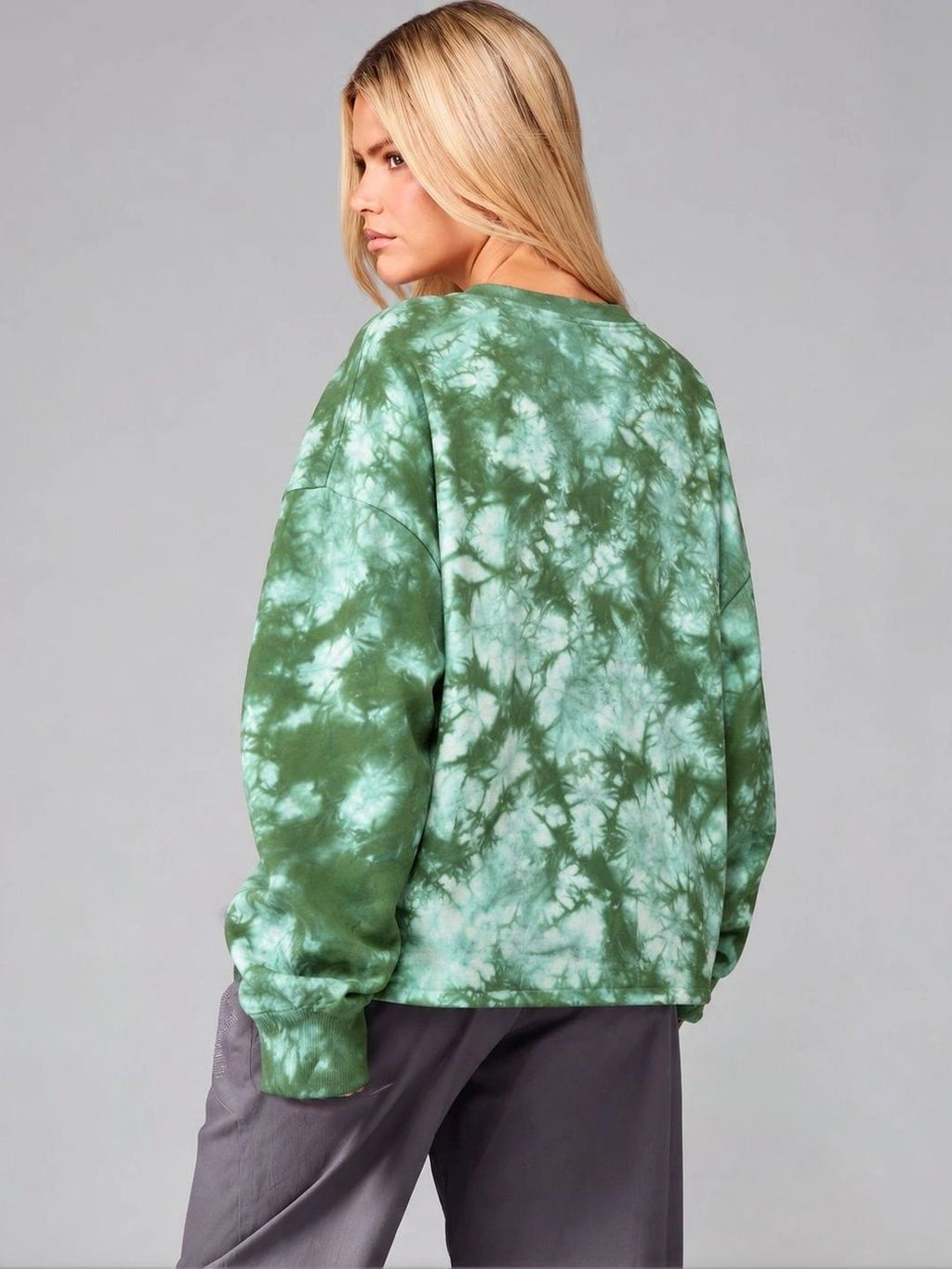 Back view of Forest Haze Green Tie-Dye Oversized Sweatshirt