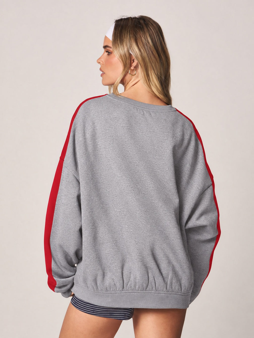 Trackline Grey Oversized Red Stripe Sweatshirt