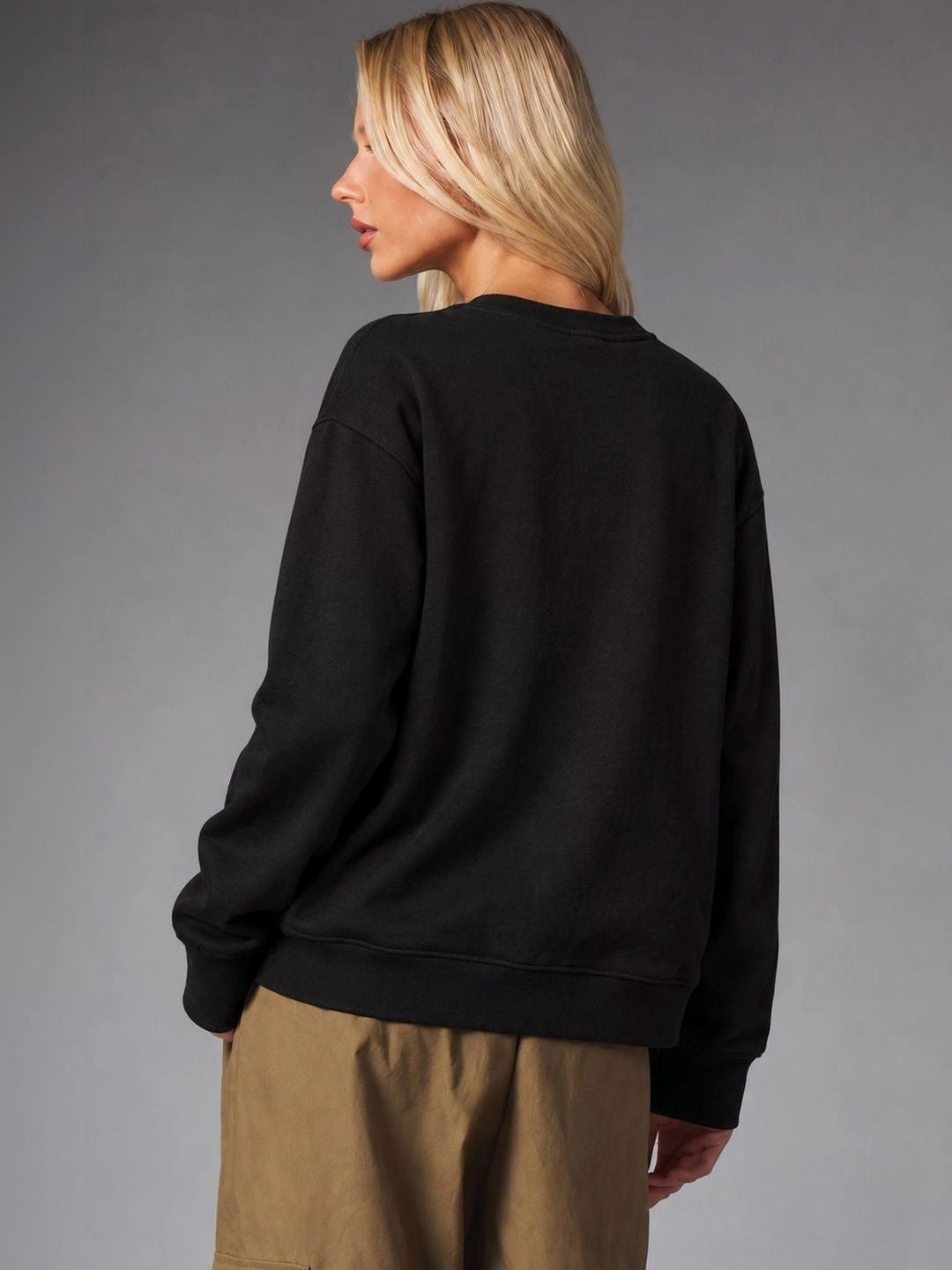 Plain back view of I Need A Drink Black Oversized Sweatshirt
