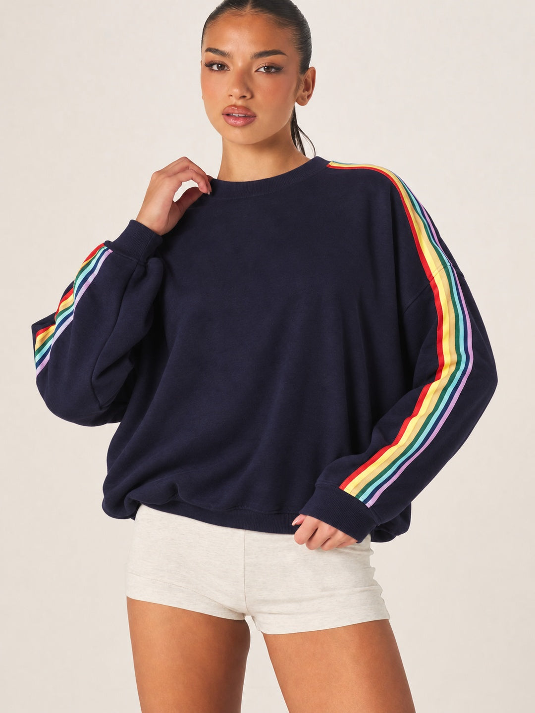 Rainbow Rush Navy Oversized Stripe Sweatshirt