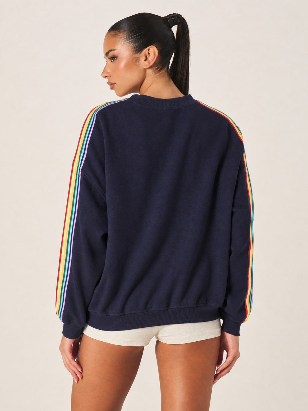 Rainbow Rush Navy Oversized Stripe Sweatshirt