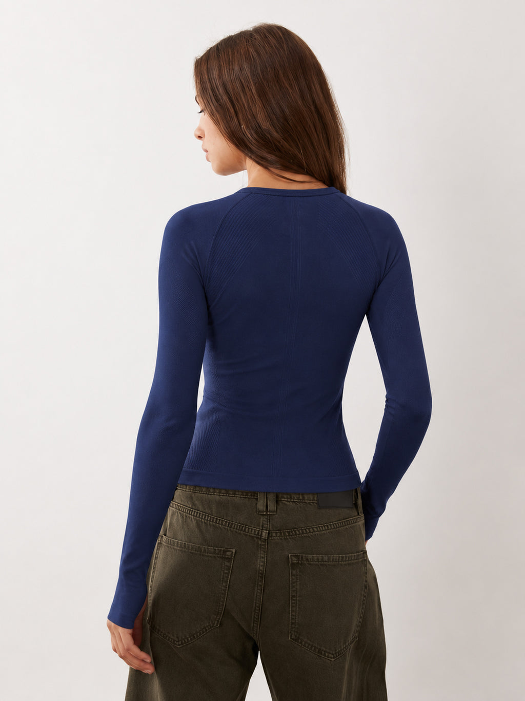 Navy Ribbed Long Sleeve Top
