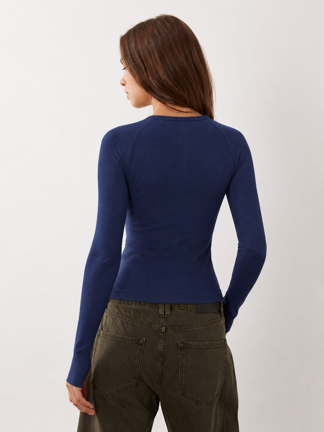 Navy Ribbed Long Sleeve Top