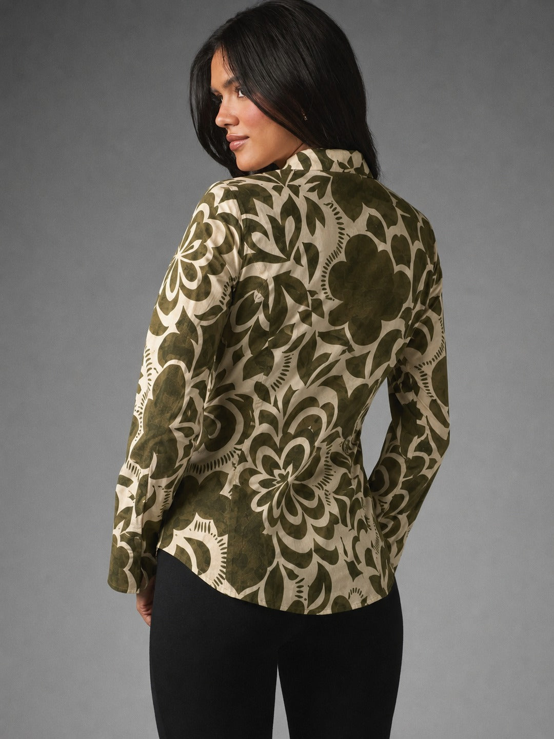 Olive Bloom Floral Long Sleeve Shirt