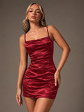 Midnight Romance Burgundy Satin Mini Dress