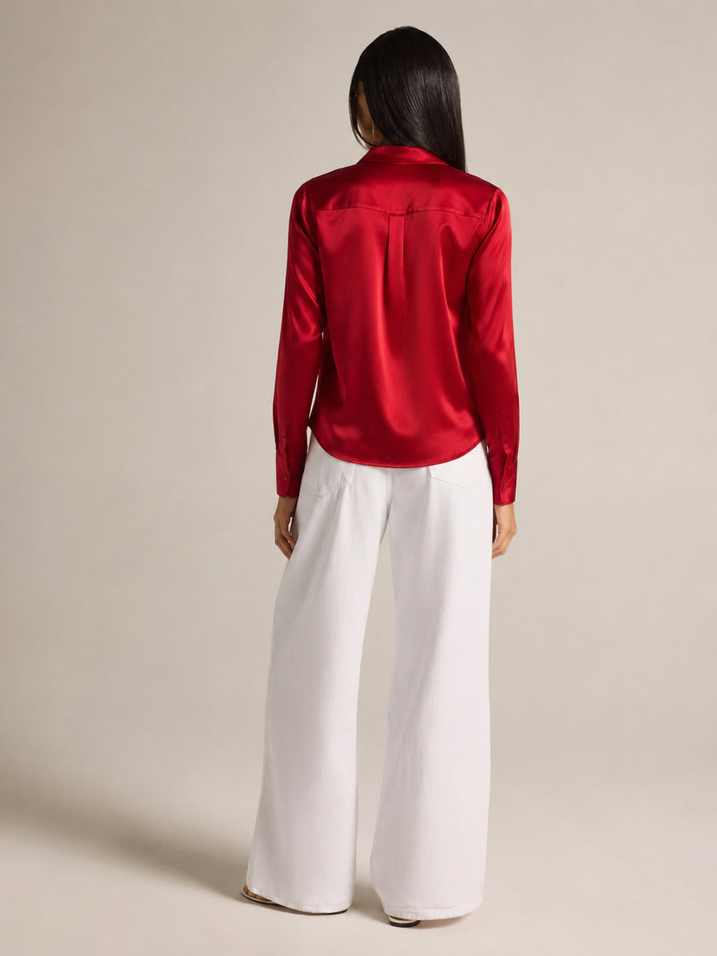 Ruby Hour Red Satin Button Down Shirt