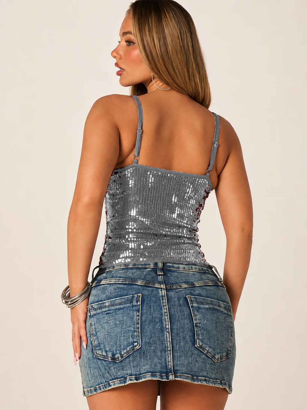 Disco Fever Silver Sequin Cami Top