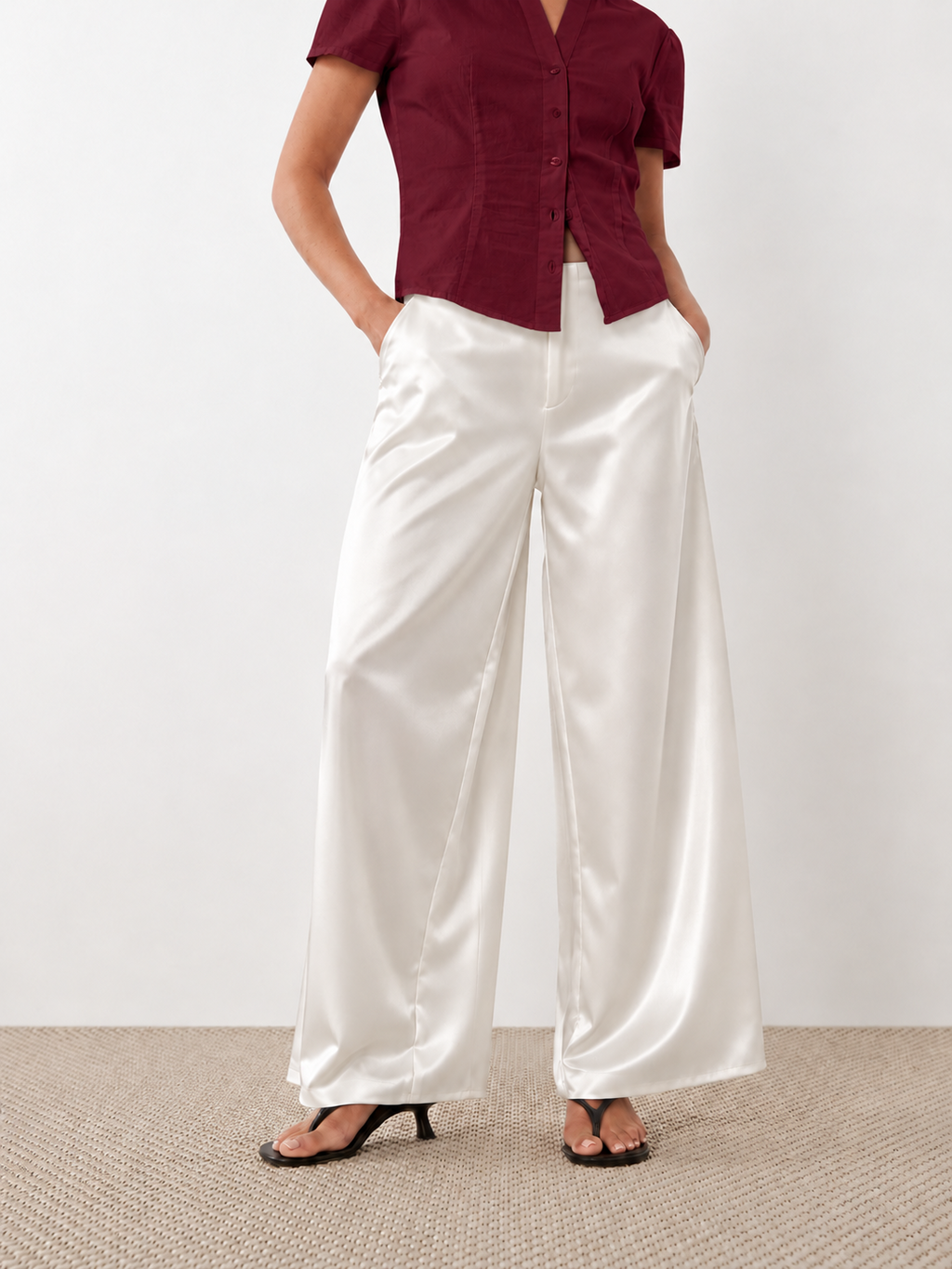 White Satin Wide Leg Pants