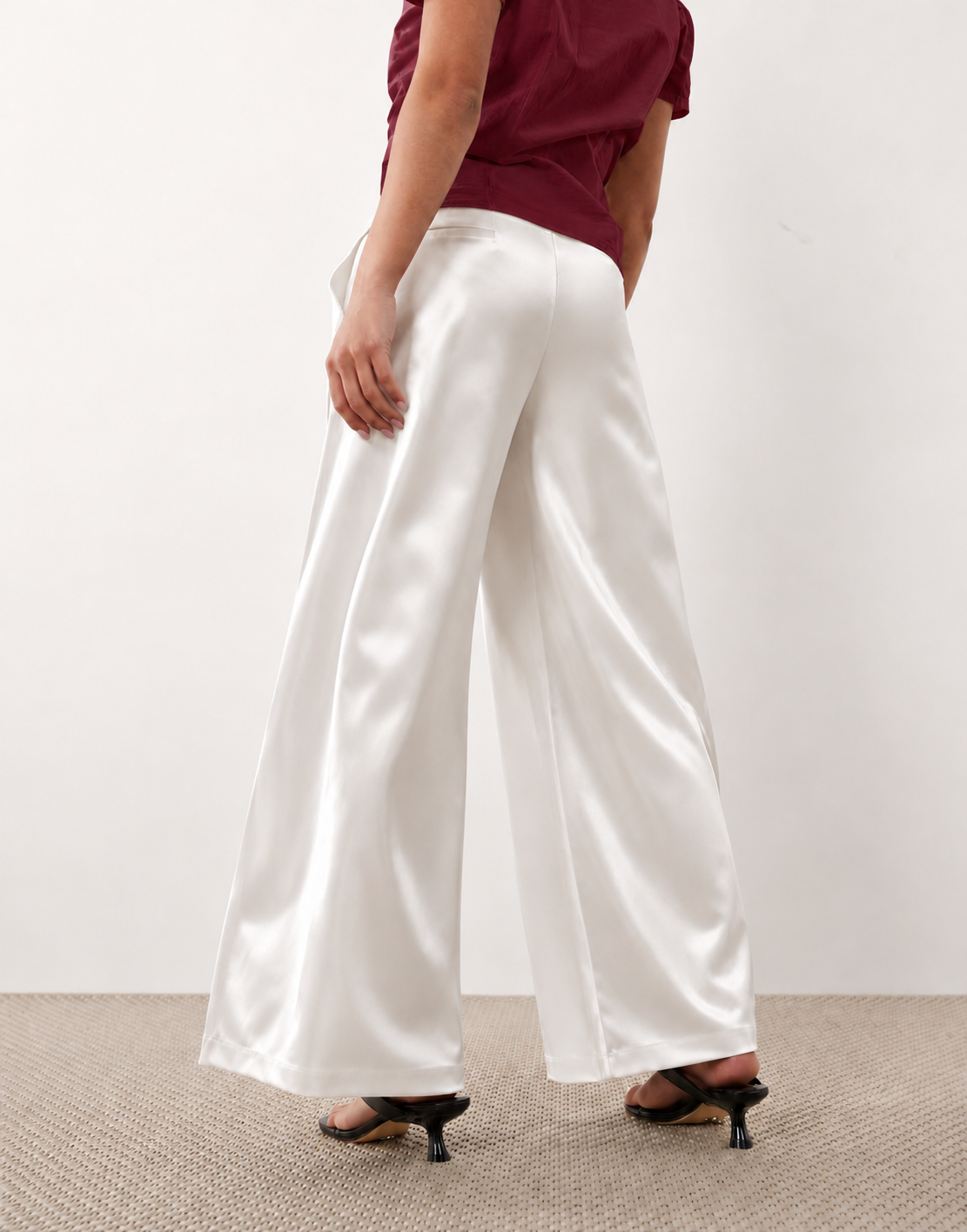 White Satin Wide Leg Pants