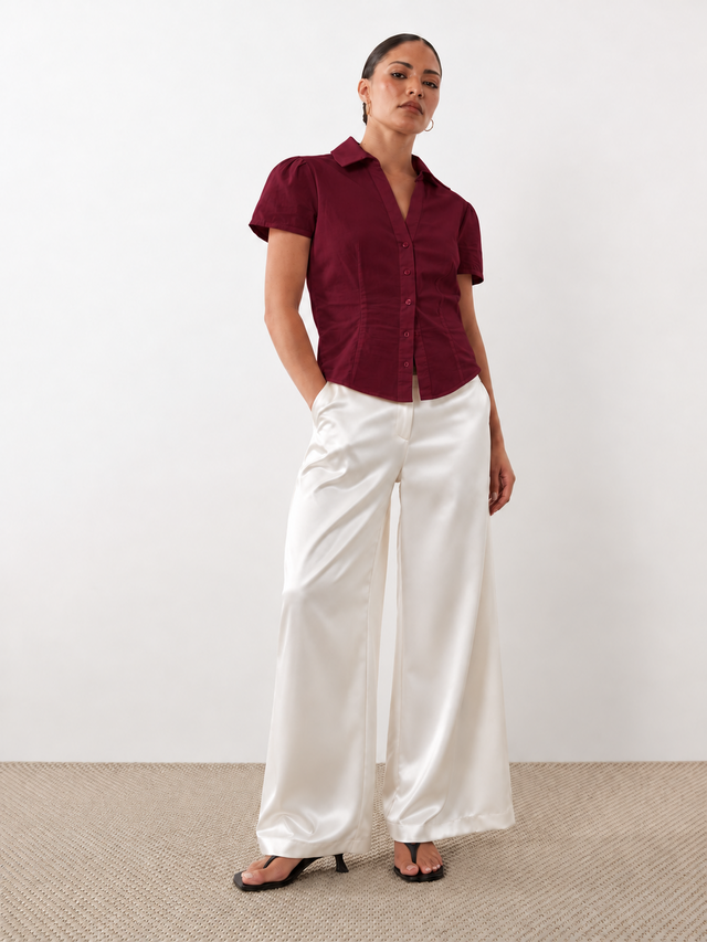 White Satin Wide Leg Pants