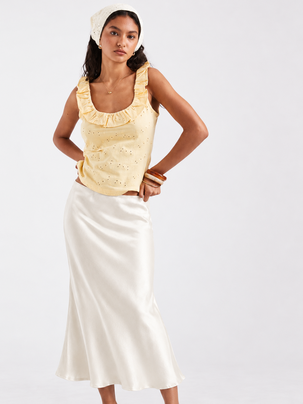 White Satin Midi Skirt