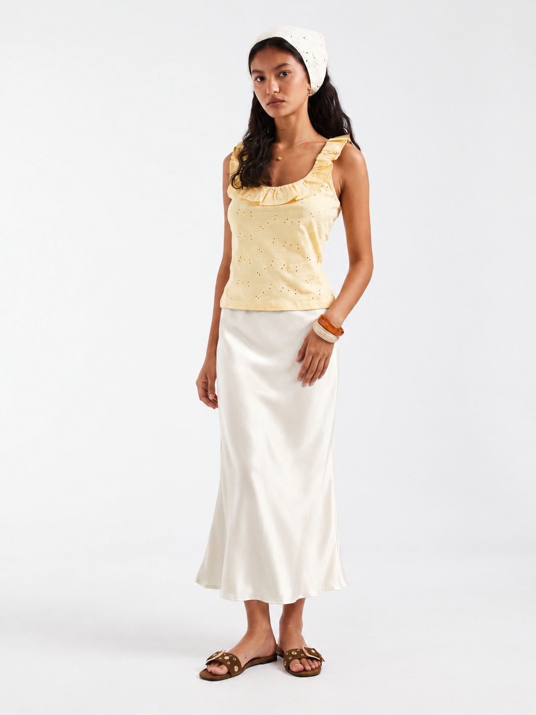 White Satin Midi Skirt